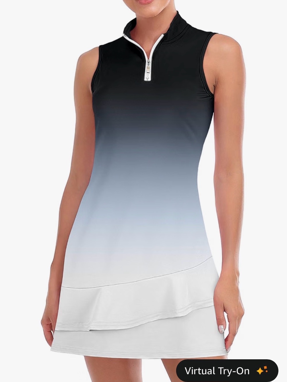 Sleeveless Ombre Zip-Front Dress - Black to White